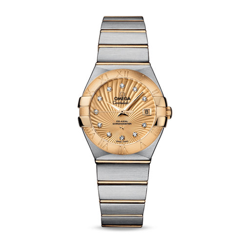 OMEGA/歐米茄 星座系列 精鋼 18K金 鉆石刻度 自動(dòng)機(jī)械 女士腕表 123.20.27.20.58.001