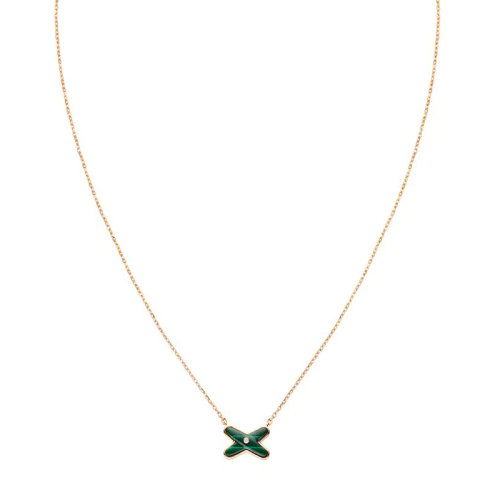 Chaumet/尚美  Jeux de Liens系列 女士18k金玫瑰金吊墜孔雀石切割鉆石項鏈083969