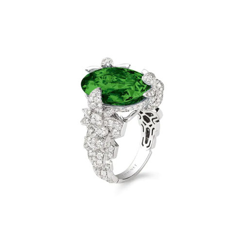 Chaumet/尚美 戒指/指環(huán) EXQUISES系列 女士18k金白金鑲嵌橢圓形綠色碧璽和明亮式切割鉆石戒指 083937