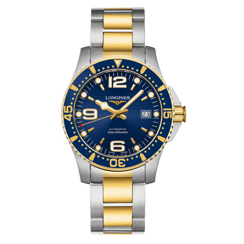 LONGINES/浪琴  康卡斯?jié)撍盗?自動(dòng)機(jī)械表藍(lán)盤精鋼黃色PVD表殼表帶男表41毫米L3.742.3.96.7