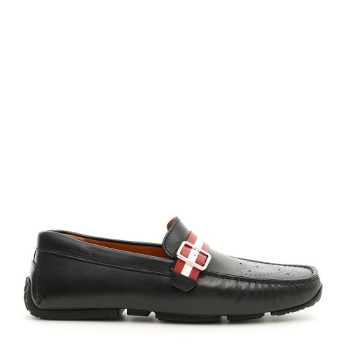 BALLY/巴利 男士黑色小牛皮鏤空雕花鞋面時尚休閑樂福鞋套腳懶人鞋男鞋駕車鞋豆豆鞋