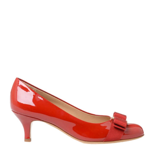 Salvatore Ferragamo/菲拉格慕 女士紅色蝴蝶結羅斯紋漆皮中跟鞋女鞋01-B792-592182