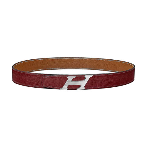 HERMES/愛馬仕 H Speed系列  紅色/金色荔枝紋小牛皮  男士雙面銀扣皮帶32毫米H081085CB86/H075394CAAC090