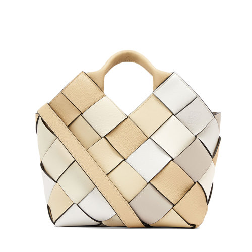 LOEWE/羅意威 22春夏新款Surplus系列 女士小號米色奶油色牛皮革編織單肩手提籃A521T32X20-2156