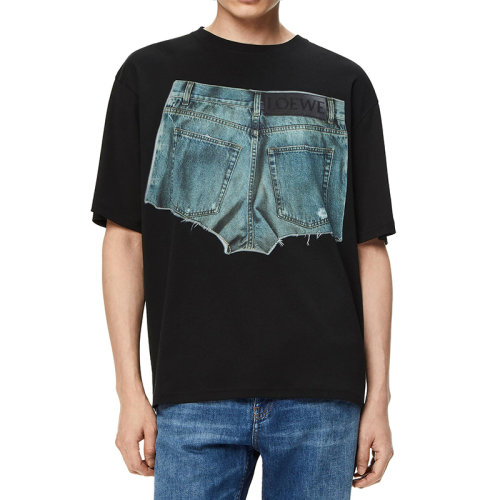 LOEWE/羅意威 22年秋冬新款 男士黑色純棉單寧布短褲印花T恤H526Y22X37-1100