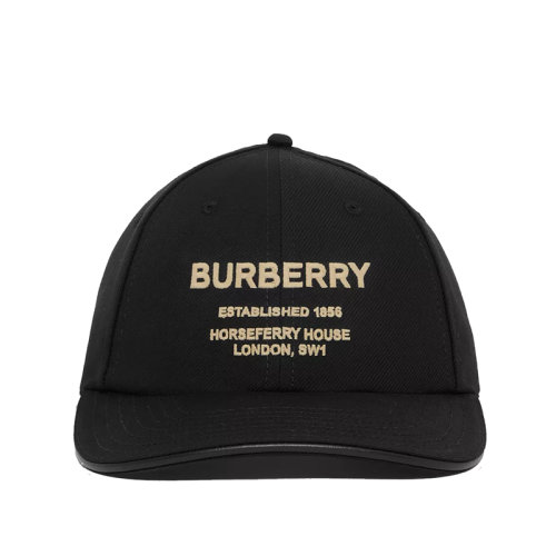 BURBERRY/博柏利 22年秋冬新款 女士黑色/米色棉質羔羊皮滾邊搭配品牌Horseferry刺繡棒球帽80576251