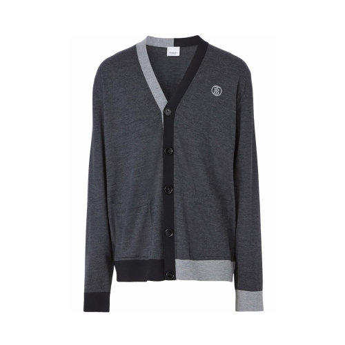 BURBERRY/博柏利 男士灰色羊毛混紡真絲V領開衫 8048096-A1208
