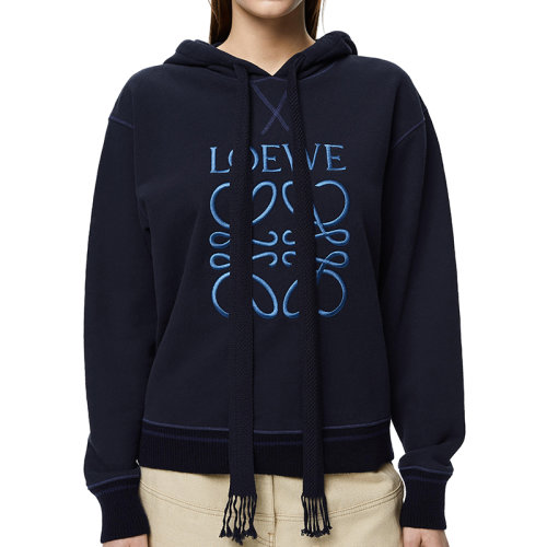 LOEWE/羅意威 22年春夏新款 女士海軍藍色醋酸面料Logo刺繡連帽衫衛衣S359341XAQ-5110