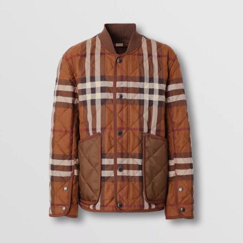  BURBERRY 22年秋冬 男士 格紋菱形絎縫棉質飛行夾克 80544541