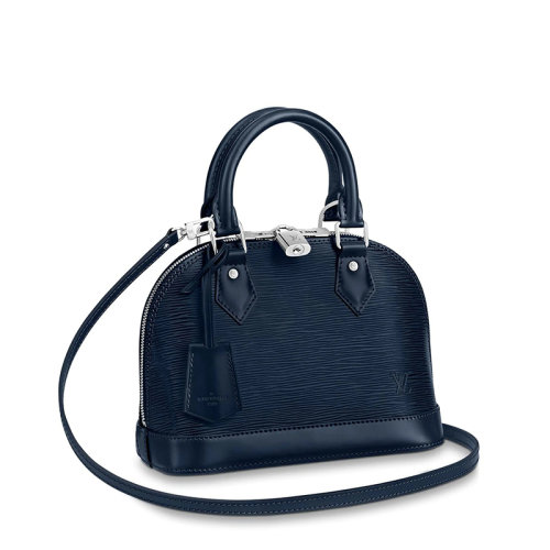 Louis Vuitton/路易威登 21新款 Alma BB系列 女士靛藍色粒面水波紋牛皮雙拉鏈掛鎖單肩包M40855