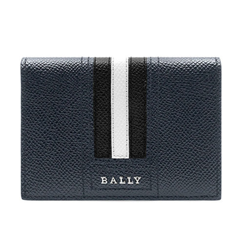 BALLY/巴利  條紋拼接 牛皮革短款折疊卡夾6218087BOEMNEBL