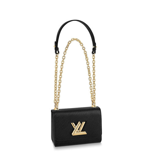 Louis Vuitton/路易威登 經典款TWIST系列 女士小號黑色水波紋牛皮革旋轉徽標金扣翻蓋開合單肩斜挎鏈條包M80835