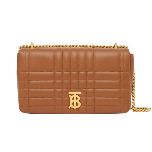 BURBERRY/博柏利 22新款 Lola系列 女士中號(hào)楓棕色絎縫小羊皮翻蓋磁扣開合字母金色金屬配件調(diào)節(jié)鏈條肩帶單肩斜挎包80595081