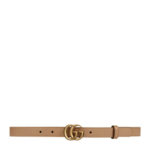 GUCCI/古馳 女士棕褐色皮革金色雙G搭扣時尚休閑細款腰帶皮帶 409417-AP00T-2845
