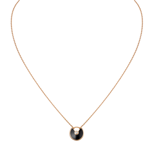 CARTIER/卡地亞 經典AMULETTE DE CARTIER超小號18K金玫瑰金縞瑪瑙鉆石項鏈 B3047200