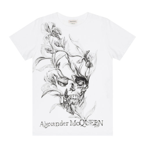 Alexander McQueen/亞歷山大麥昆 女裝 服裝 棉質骷髏頭印花 女士短袖T恤