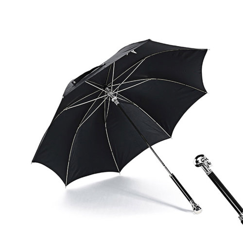 Alexander McQueen/亞歷山大麥昆  男女中性錦綸仿古骷髏頭手柄長柄雨傘 559754 3A38Q