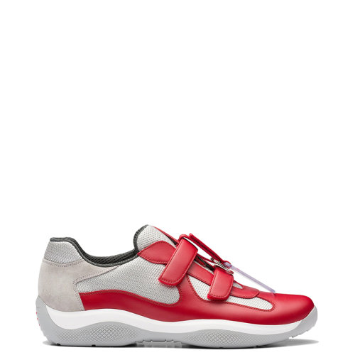 PRADA/普拉達 22年新款 America’s Cup Original系列 男士紅色皮革和Bike織物材質(zhì)雙魔術貼運動鞋4P0723_5RU_F0011_F_ZFT0
