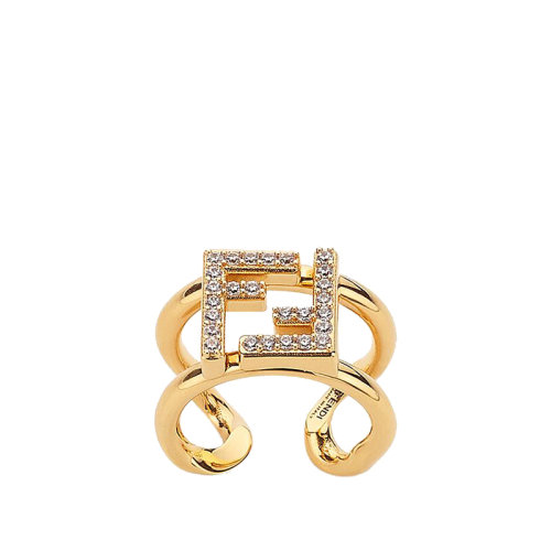 FENDI/芬迪  FF系列 金色金屬FF圖案飾有白色水晶戒指8AH246A44GF089U