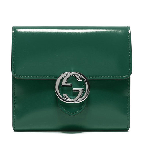 GUCCI/古馳  女士漆皮雙G金屬LOGO翻蓋短款錢夾錢包卡卡包女包多色可選
