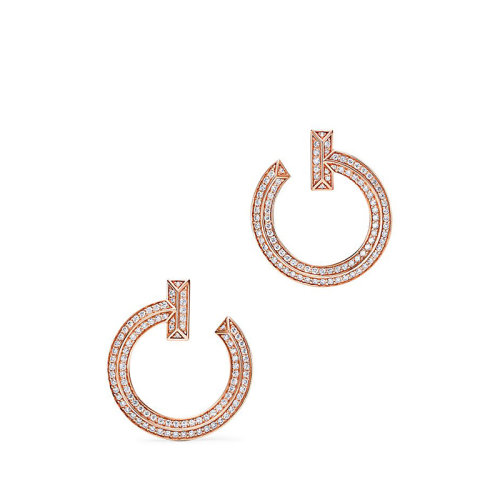 Tiffany & Co./蒂芙尼  T1系列 18K金玫瑰金和明亮式切割鉆石耳環68408113