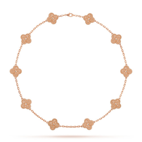 Van Cleef & Arpels/梵克雅寶  Vintage Alhambra經典款 18k金玫瑰金四葉草10花項鏈VCARN9T100