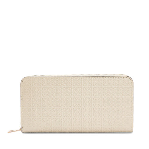 LOEWE/羅意威 Repeat系列 女士淺燕麥色徽標(biāo)壓花小牛皮長(zhǎng)款拉鏈錢包0010642247
