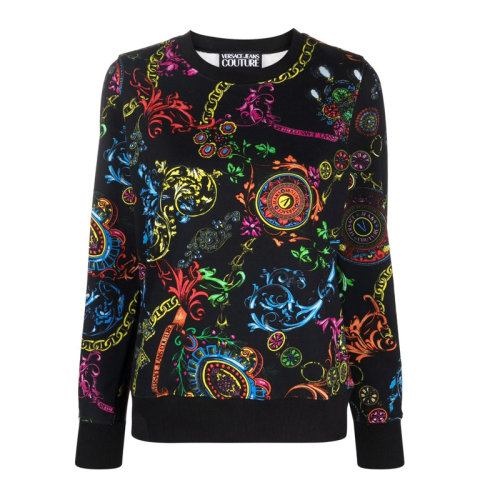 VERSACE JEANS/范思哲牛仔 女士拼色棉質(zhì)經(jīng)典巴洛克印花裝飾圓領(lǐng)長袖上衣衛(wèi)衣運(yùn)動衫套頭衫 71HAI309-FS002 多色可選