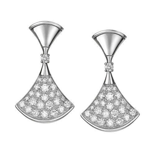 BVLGARI/寶格麗 DIVAS'DREAM系列 18K金白金鑲密釘鉆石扇子耳環 351100
