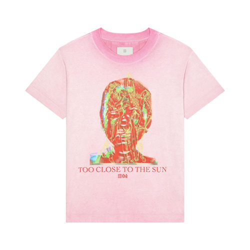 Givenchy/紀梵希 23年早春新款 BSTROY聯名系列 男士亮粉色純棉面孔印花短袖T恤BM716N3Y9L-670
