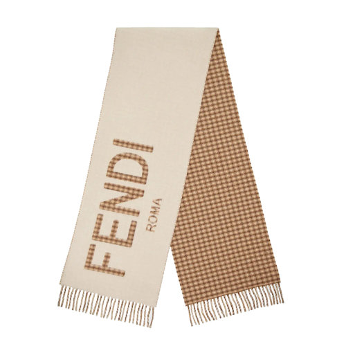 FENDI/芬迪新款 女士奶油色羊毛羊絨圍巾FXT334AHR1F0QF7