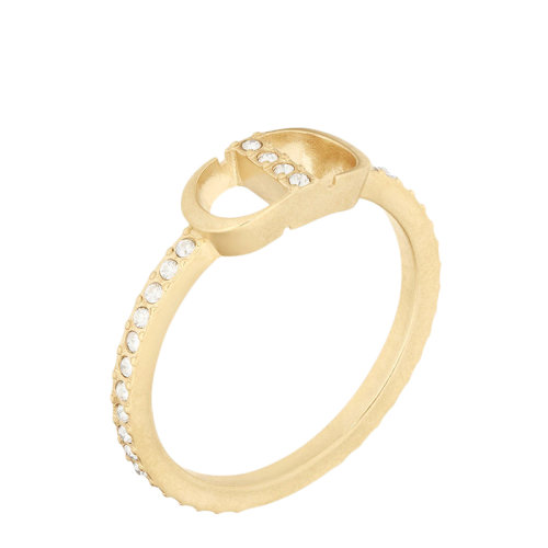 DIOR/迪奧 新款PETIT CD系列 女士金色飾面金屬白色仿水晶點(diǎn)綴“CD”標(biāo)志戒指指環(huán)R1139PTCCY_D301
