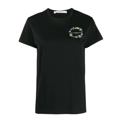 Givenchy 紀梵希  女裝 服飾 黑色圓領棉質花卉刺繡經典logo款 女士短袖T恤 BW70703Z2R