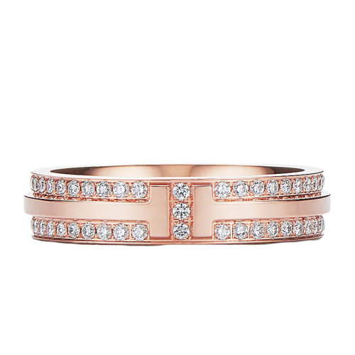 Tiffany & Co./蒂芙尼 18K金 玫瑰金 鋪鑲鉆石窄式戒指 GRP09681