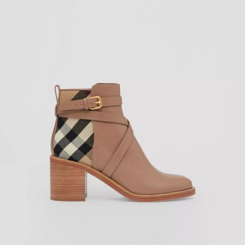  BURBERRY 22年秋冬 女士 House 格紋拼小牛皮及踝靴 80588591
