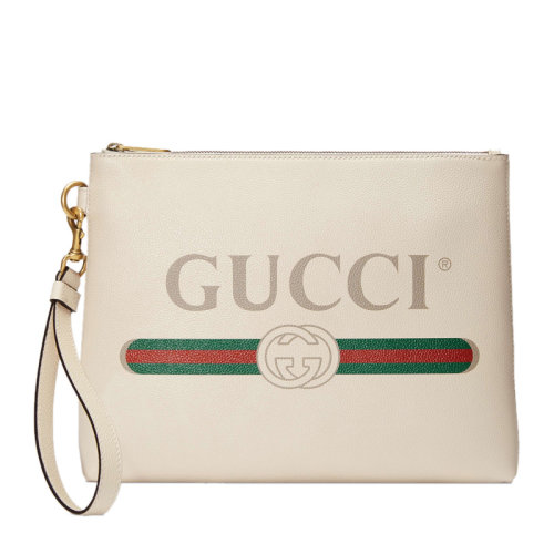 GUCCI/古馳   男士牛皮經典LOGO印花拉鎖信封包手拿包
