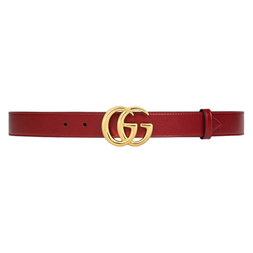 GUCCI/古馳 GG Marmont系列 女士紅色細紋皮革金扣寬3cm腰帶4145160YA0G6420