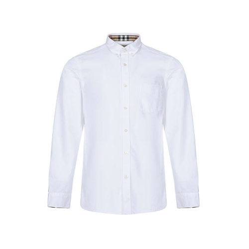 BURBERRY/博柏利 巴寶莉 男裝 男士時(shí)尚白色棉質(zhì)胸袋長袖襯衫 80087081