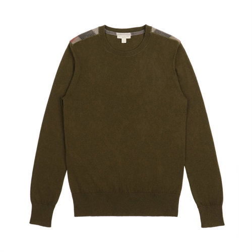 BURBERRY/博柏利 男士軍綠色山羊絨混紡棉質(zhì)圓領(lǐng)套頭毛衣 3943648
