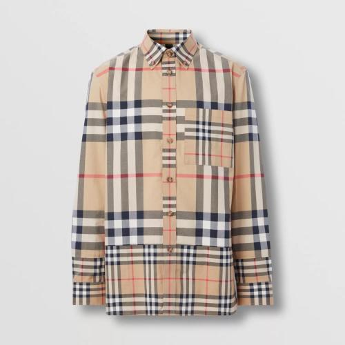  BURBERRY 22年秋冬 男士 對比格紋棉質(zhì)襯衫 80608001