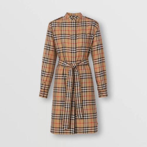  BURBERRY 22年秋冬 女士 Vintage 格紋棉質系腰襯衫式連衣裙 80487281
