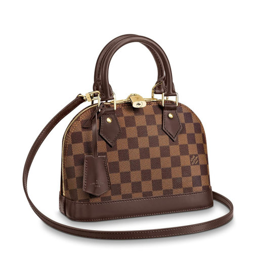 Louis Vuitton/路易威登 經典款ALMA BB系列 女士烏木色棋盤格帆布皮革修邊金扣金鎖配可拆卸肩帶單肩斜跨手提包N41221