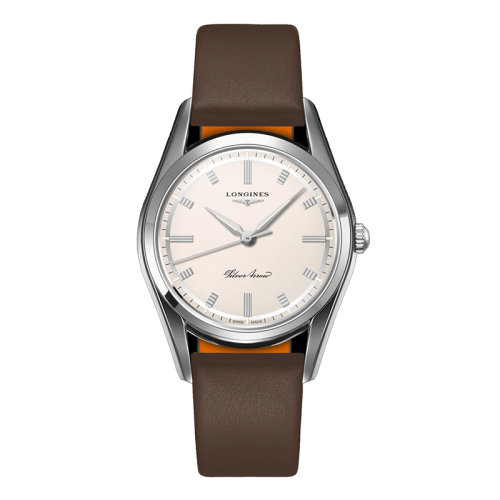 LONGINES/浪琴 經(jīng)典復(fù)刻系列 男女同款精鋼表殼自動(dòng)機(jī)械機(jī)芯銀色表盤(pán)棕色皮表帶38.5毫米手表L2.834.4.72.2