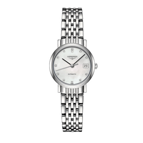 LONGINES/浪琴 博雅系列 自動機(jī)械表白珍珠貝母鑲鉆鋼鏈女表25.5毫米L4.309.4.87.6