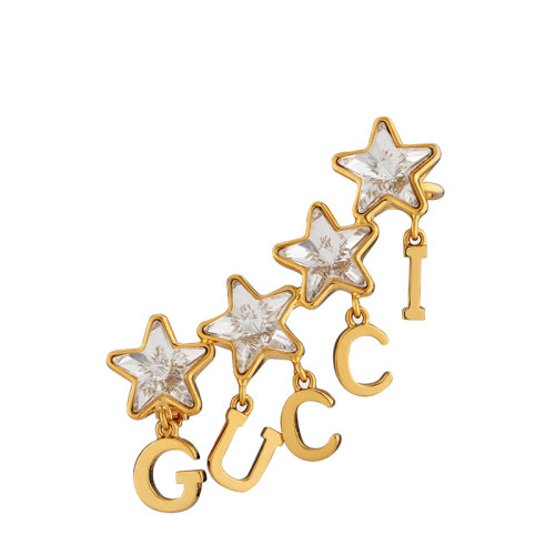 GUCCI/古馳  金色金屬飾手寫體GUCCI水晶星星單邊耳釘耳環?680267J1D508031