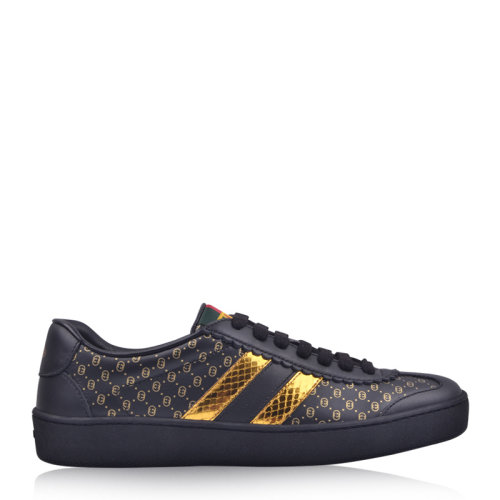GUCCI/古馳 女士黑色牛皮金色logo休閑運動板鞋536877 女鞋