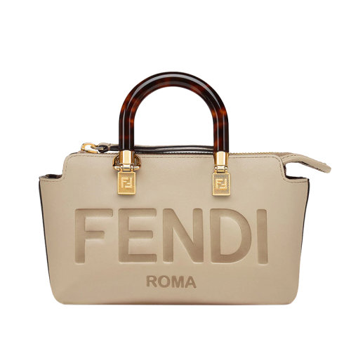 FENDI/芬迪 2022新款 by the way系列 女士mini淺褐色皮革金色金屬手提斜挎波士頓包8BS067ABVLF0E65
