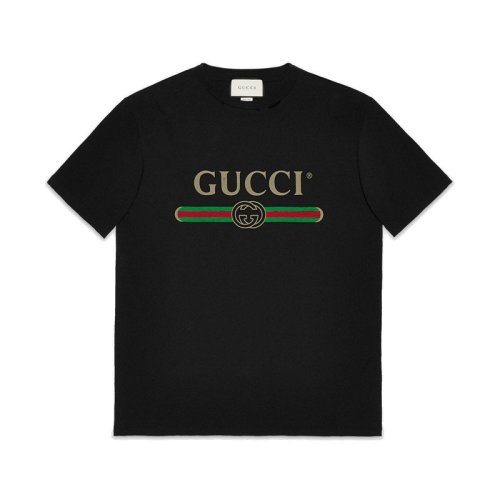 GUCCI/古馳  經典款女士黑色印花字母大碼短袖T恤