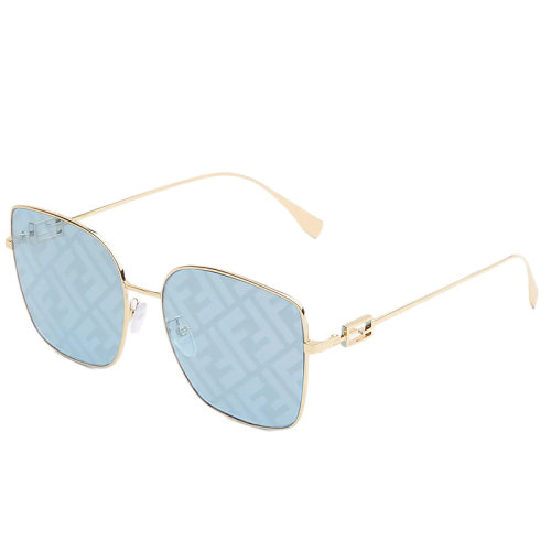 FENDI/芬迪 女士方形淺藍色銀色鏡片和金色金屬鏡架Baguette太陽鏡FOL006AHFFF1FVI