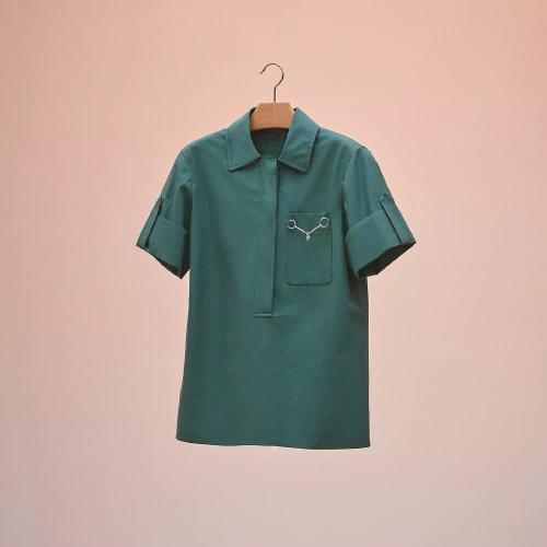  HERMES愛馬仕 22年秋冬 女士 短袖襯衫 Chemise patte Inspiration Polo H2E0607DJ6Y38
